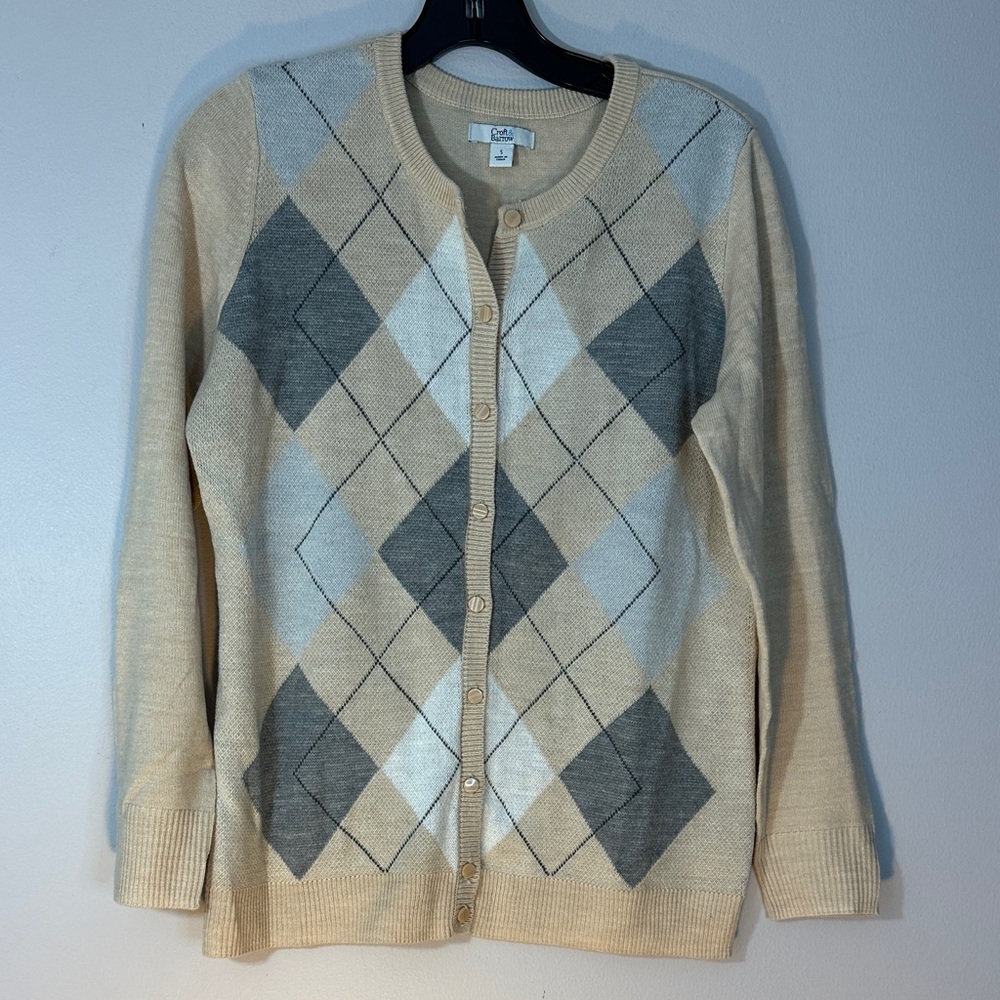 Argyle Pattern Beige and Gray Women's Sweater